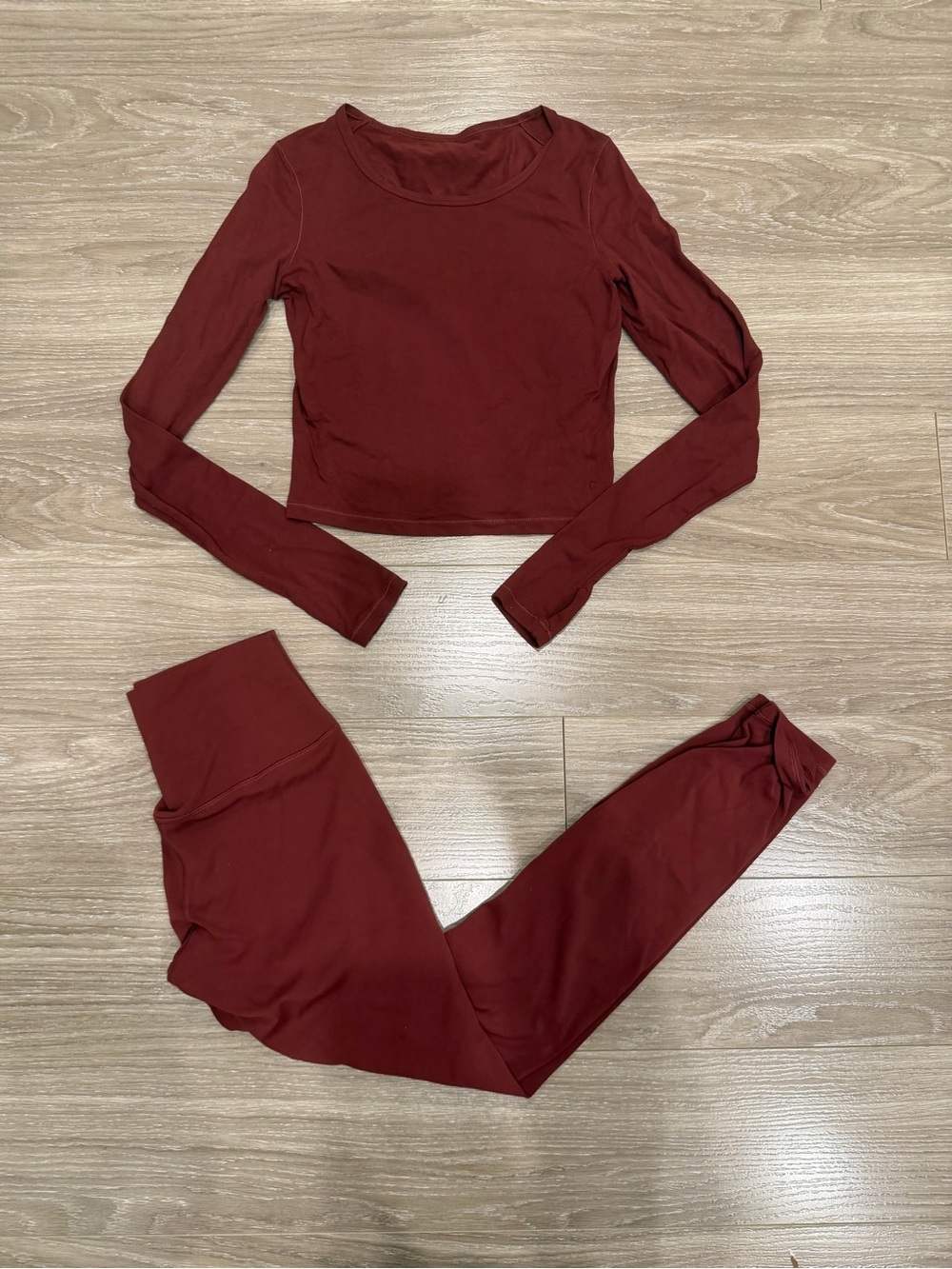 CRZ YOGA Burgundy Long Sleeve Crop Top & High-Waist Leggings